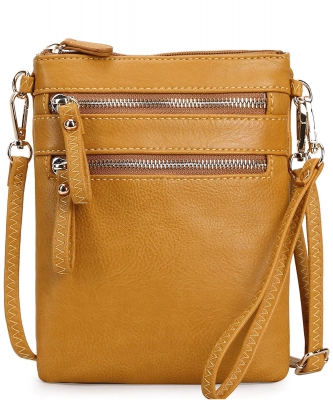 Women's Faux Leather Organizer Crossbody Bag WU002 MUSTARD